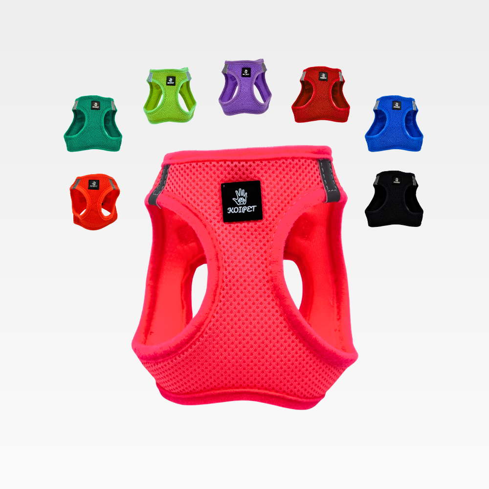 KOIPET mesh step-in pet harness for cats and dogs, breathable and lightweight, reflective safety, available in 8 colors and sizes 3XS to XL