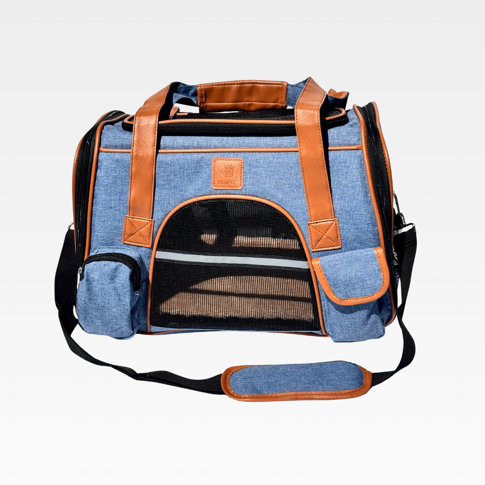 KOIPET pet carrier bag in 4 colors (gray, pink, black, denim), foldable soft-sided design with breathable mesh, secure lock, stable base, sizes up to 25 lbs