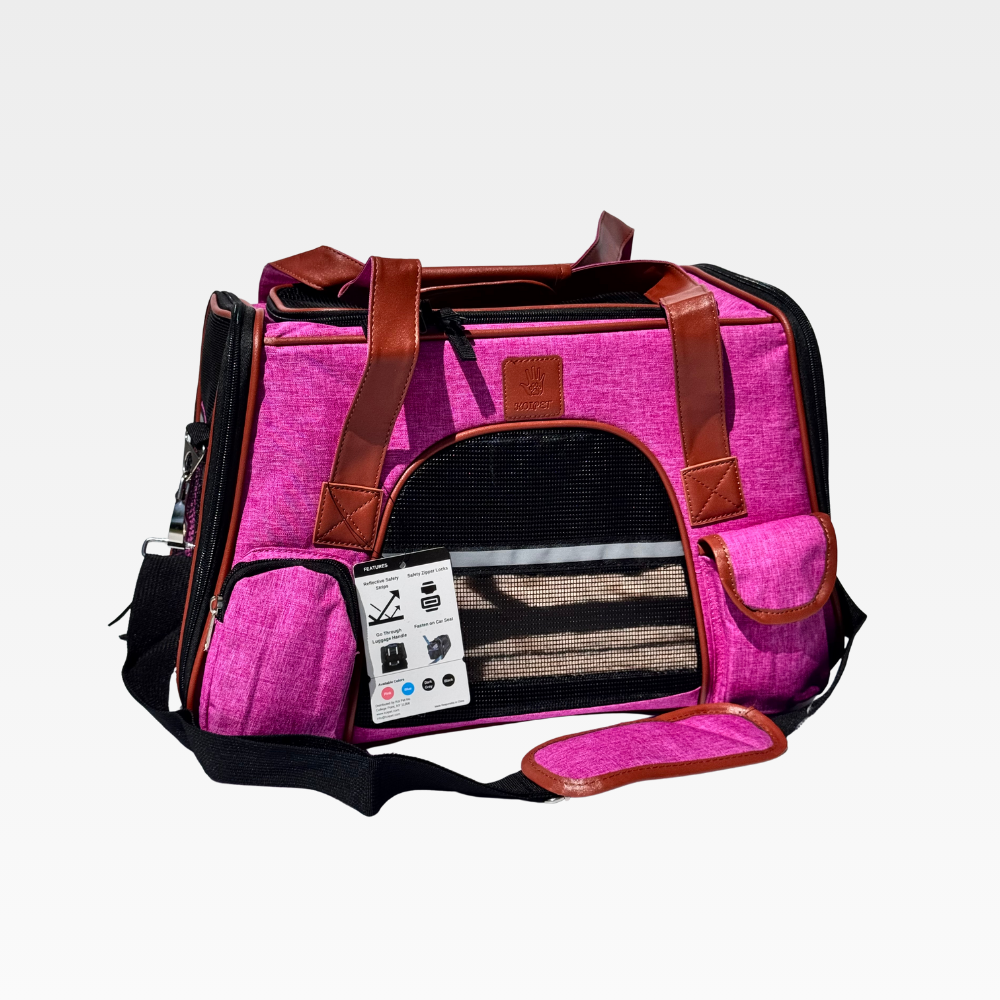 KOIPET pet carrier bag in 4 colors (gray, pink, black, denim), foldable soft-sided design with breathable mesh, secure lock, stable base, sizes up to 25 lbs