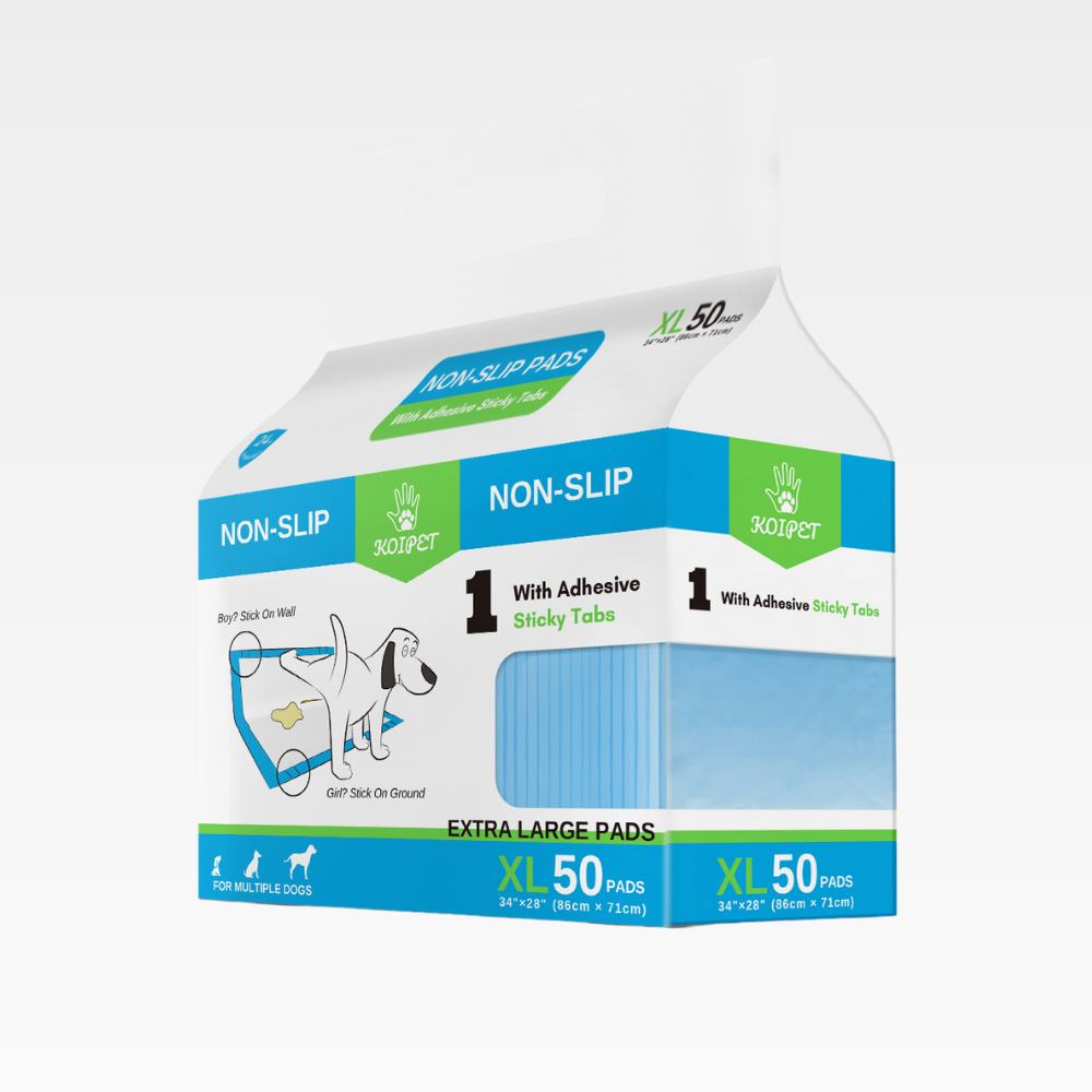 koipet 🔵 Classic Blue Design – Clean & practical 📏 XL Coverage – More space, less mess 📌 Non-Slip Tabs – Stay securely in place 💧 Leak-Proof Layers – Fast absorption & protection 🐶 Large & Multi-Pet Use – Great for big dogs & households