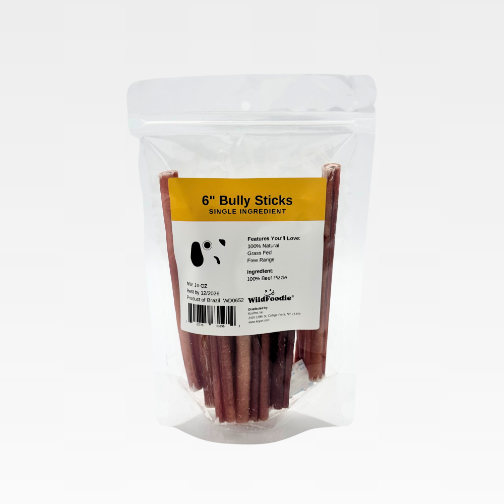 WILDFOODIE 6 inch bully sticks, 10oz bag, single-ingredient dog chews, long-lasting, high protein, fully digestible, natural beef pizzle